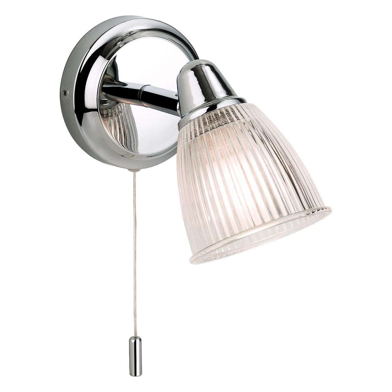 Firstlight Echo Modern Style Wall Light with On/Off Pull Cord in Chrome and Clear Ribbed Glass