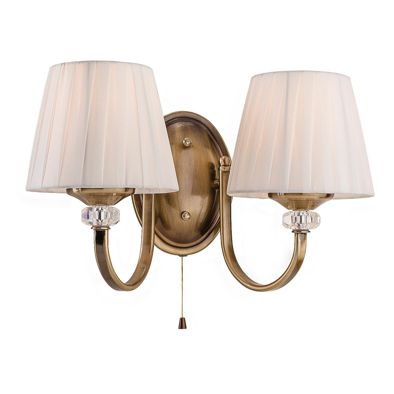 Firstlight Langham 2-Light Wall Light with On/Off Pull Cord in Cream and Antique Brass