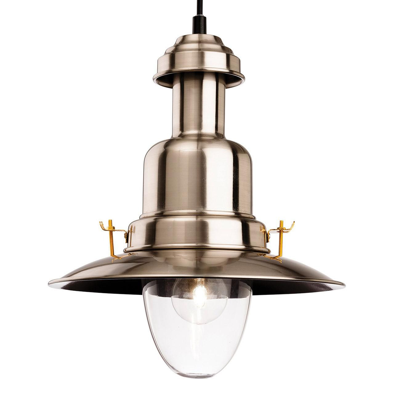 Firstlight Classic Traditional Style 26cm Pendant Light in Brushed Steel and Clear Glass