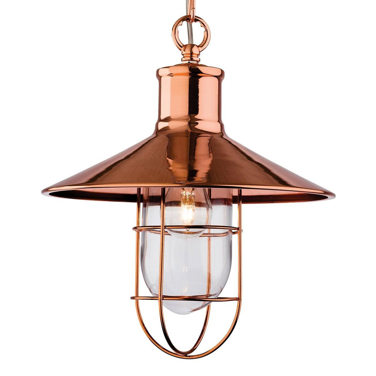 Firstlight Crescent Retro-Industrial Style 27cm Pendant Light in Copper and Clear Glass