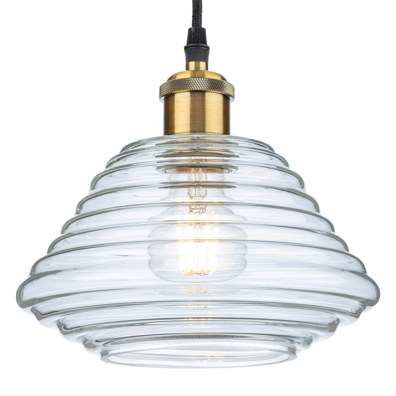 Firstlight Logan Retro Style 22cm Pendant Light in Antique Brass and Clear Glass
