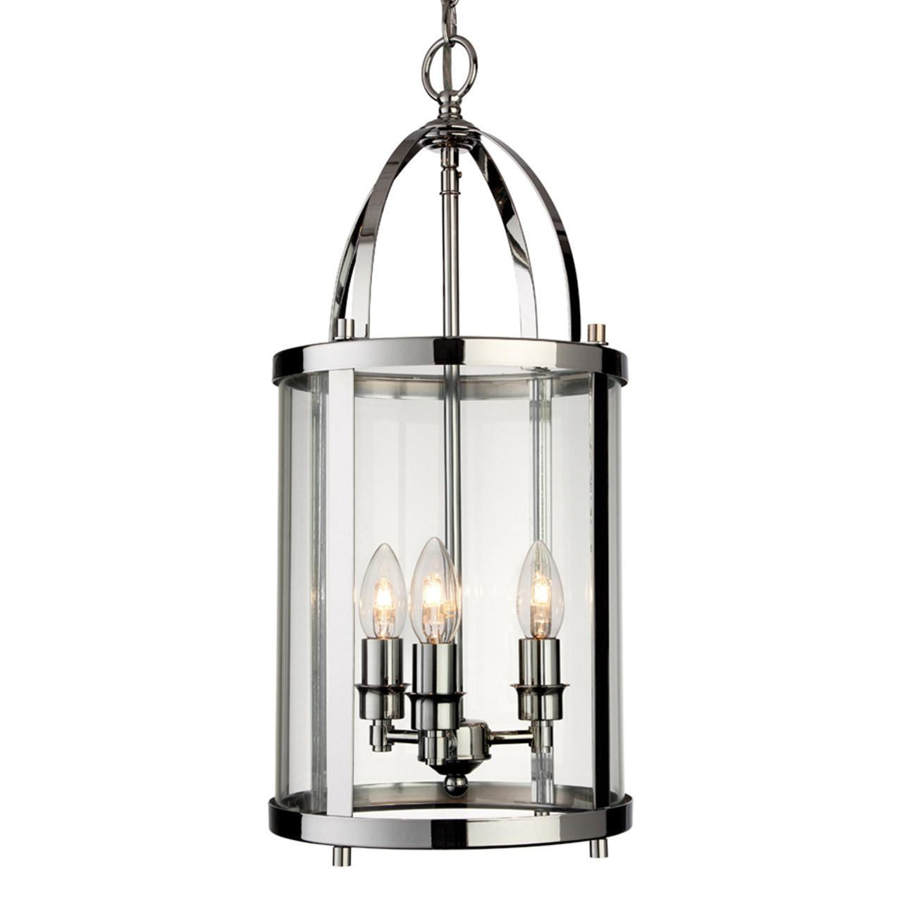 Firstlight Imperial Classic Lantern Style 3-Light Pendant Light in Chrome and Clear Glass