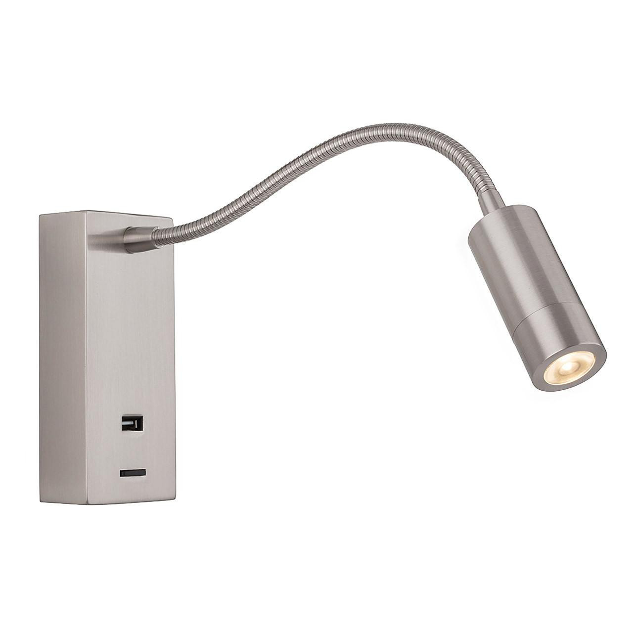 Firstlight Clifton LED Flexi Wall Spotlight 3W with USB Port and On/Off Switch in Brushed Steel