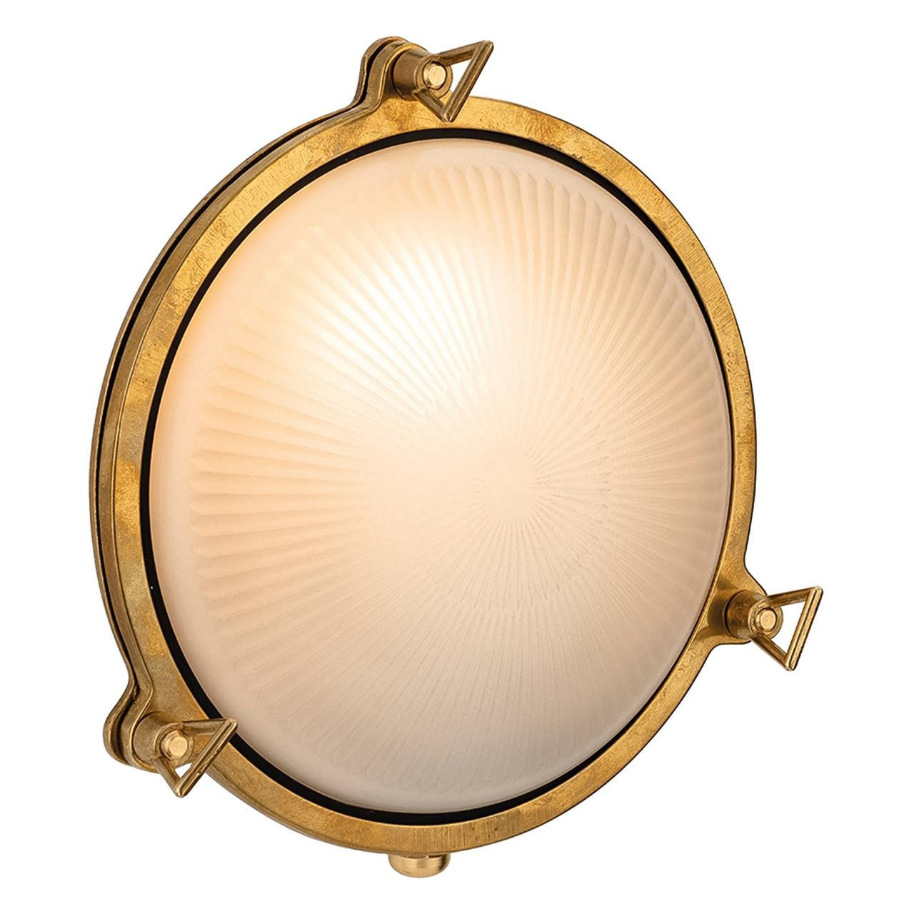 Firstlight Nautic Traditional Style 19.5cm Round Bulkhead in Brass and Frosted