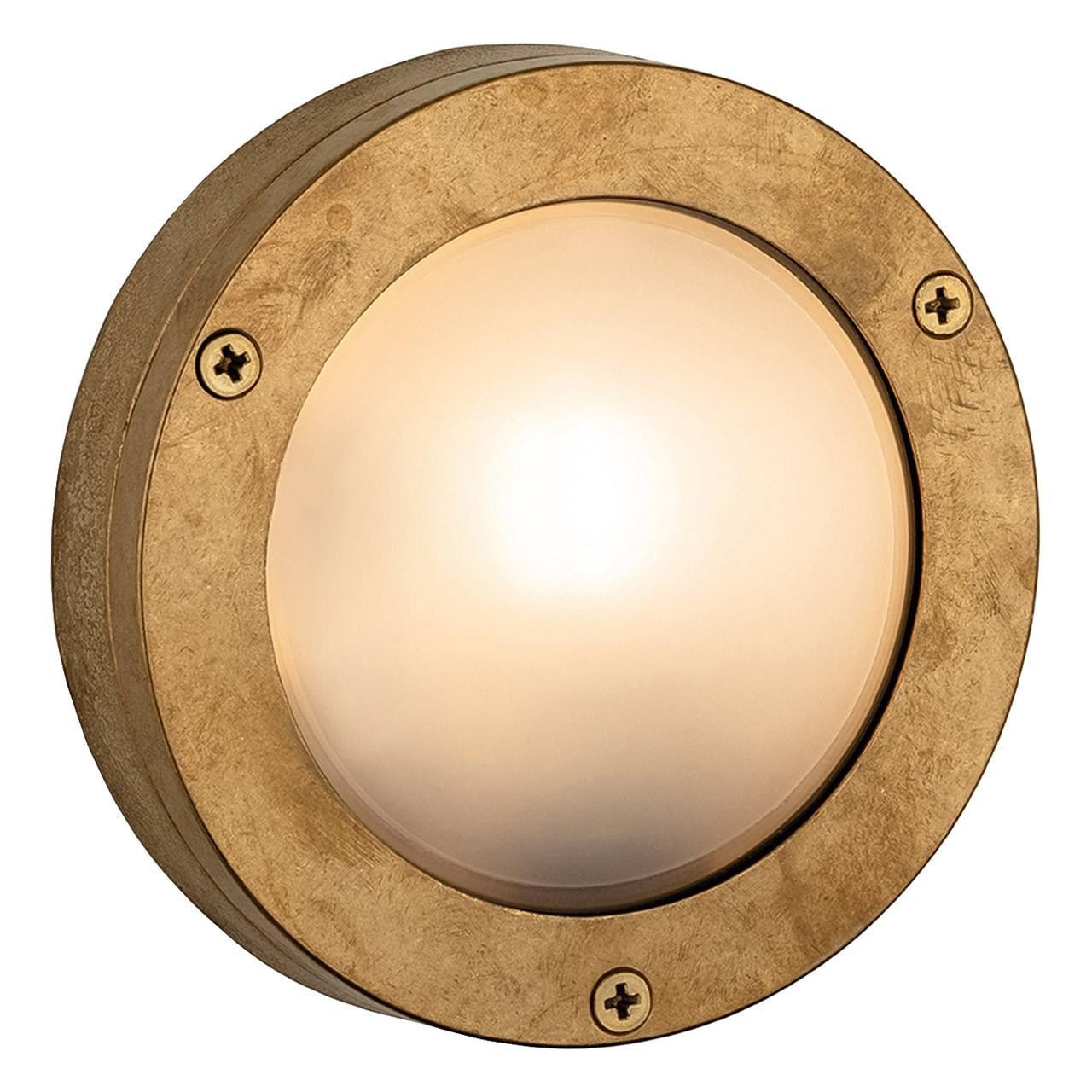 Firstlight Nautic Traditional Style 14cm Round Bulkhead in Brass and Frosted