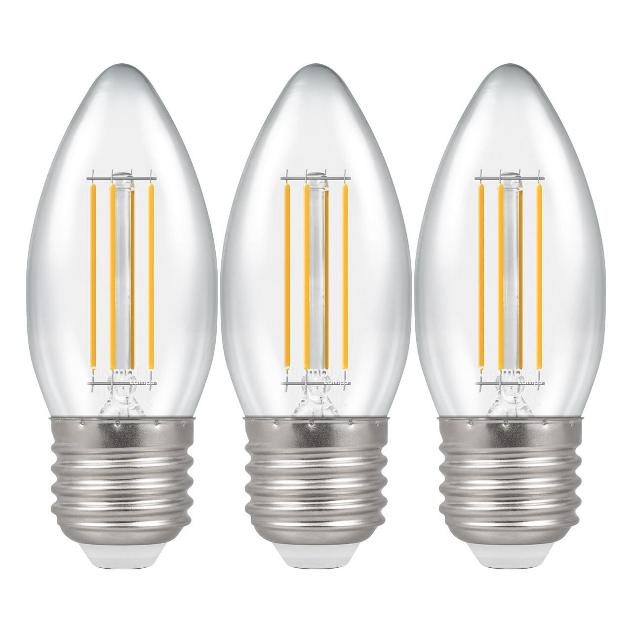 Crompton Lamps LED Candle 6.5W E27 Dimmable Filament (3 Pack) Warm White Clear