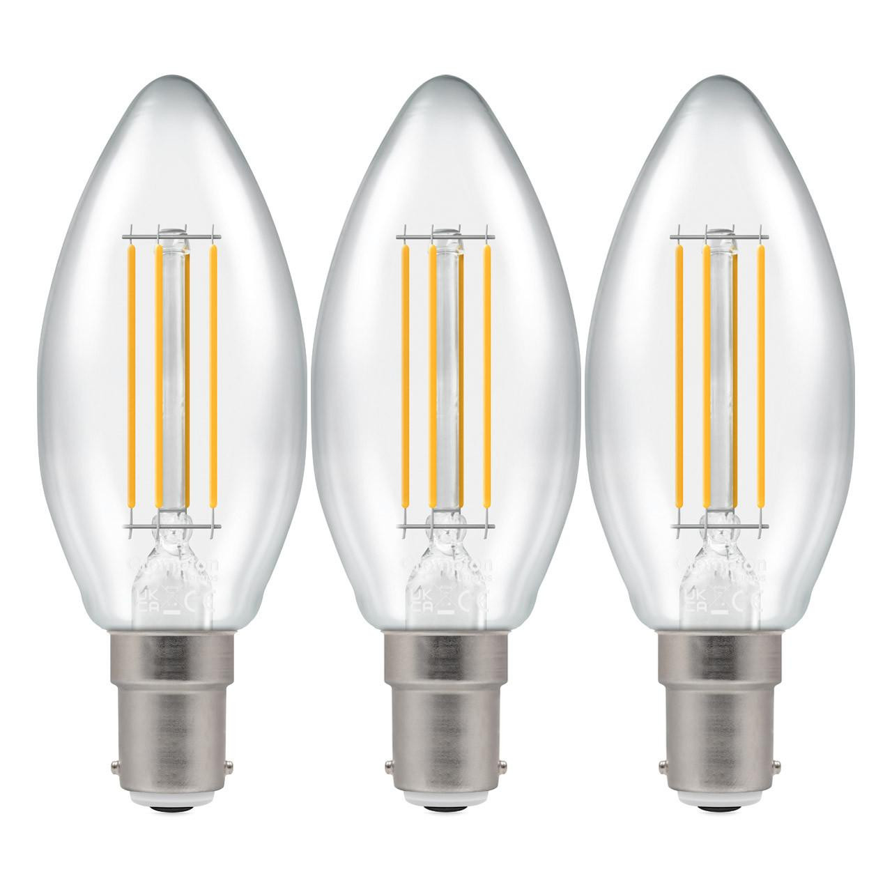 Crompton Lamps LED Candle 5.9W B15 Dimmable Filament (3 Pack) Warm White Clear