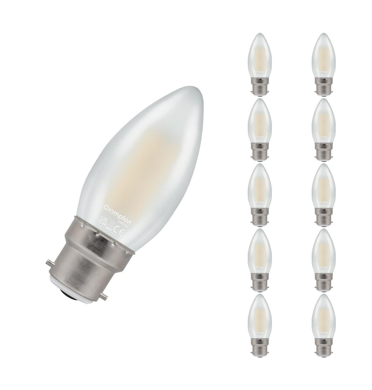 Crompton Lamps LED Candle 6.5W B22 Dimmable Filament (10 Pack) Warm White Pearl