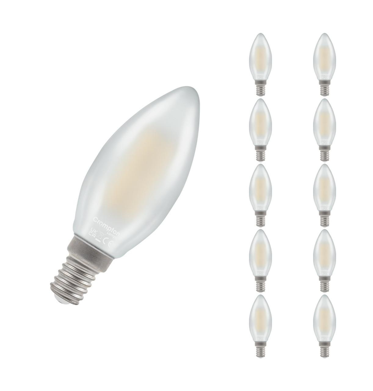 Crompton Lamps LED Candle 5.9W E14 Dimmable Filament (10 Pack) Warm White Pearl