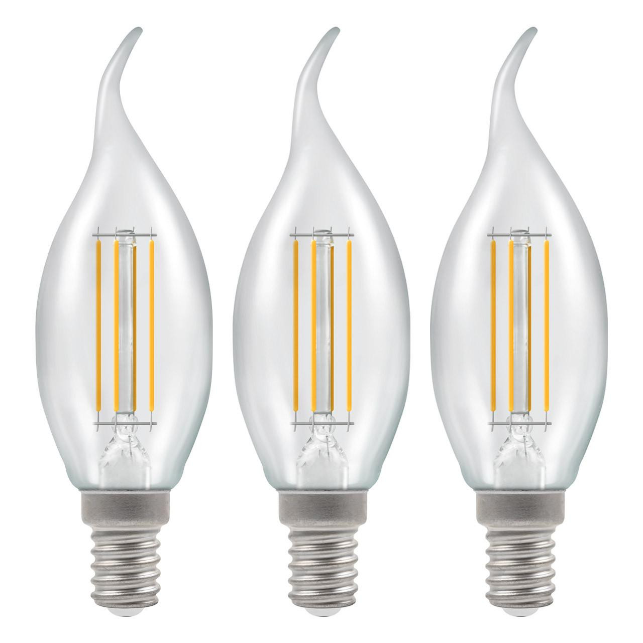 Crompton Lamps LED Bent Tip Candle 2.2W E14 Filament (3 Pack) Warm White Clear