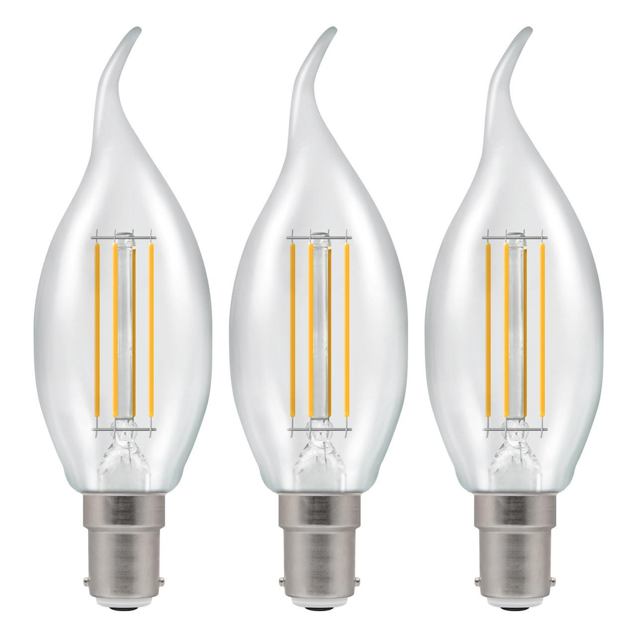 Crompton LED Bent Tip Candle Light Bulbs B15 2.2W Warm White 2700K Small Bayonet Flame Tip (3 Pack)