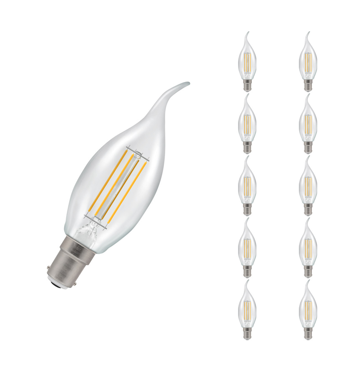 Crompton Lamps LED Bent Tip Candle 2.2W B15 Filament (10 Pack) Warm White Clear