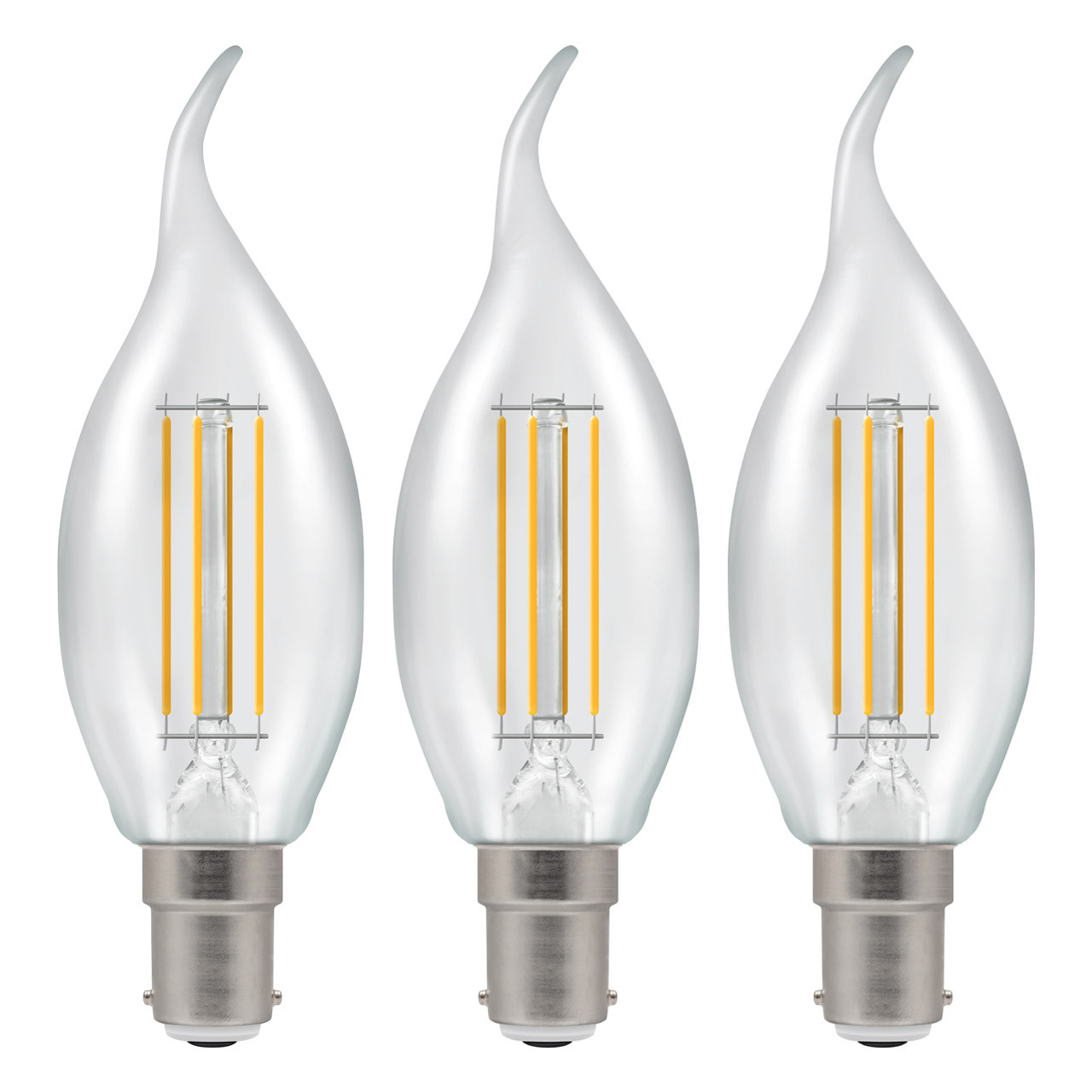 Crompton Lamps LED Bent Tip Candle 4.2W B15 Filament (3 Pack) Warm White Clear