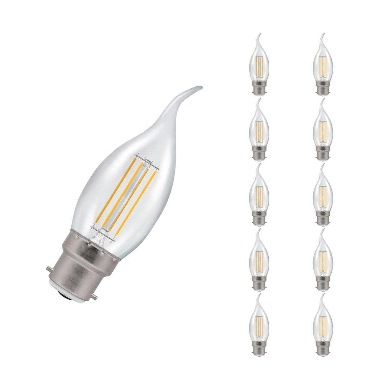 Crompton LED Bent Tip Candle Light Bulbs B22 4.2W Warm White 2700K Bayonet Flame Tip (10 Pack)