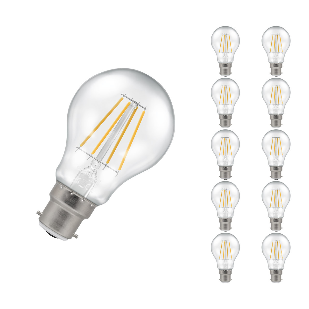 Crompton Lamps LED GLS 8.5W B22 Filament (10 Pack) Cool White Clear (75W Eqv)