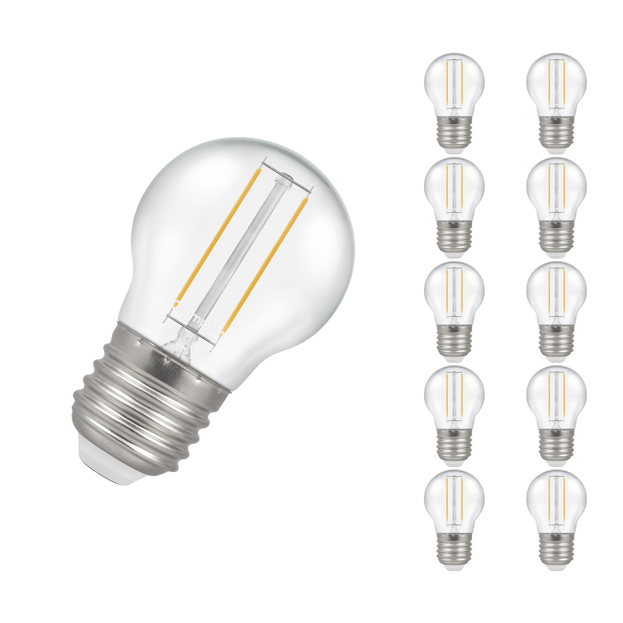 Crompton Lamps LED Golfball 2.2W E27 Filament (10 Pack) Warm White Clear (25W Eqv)