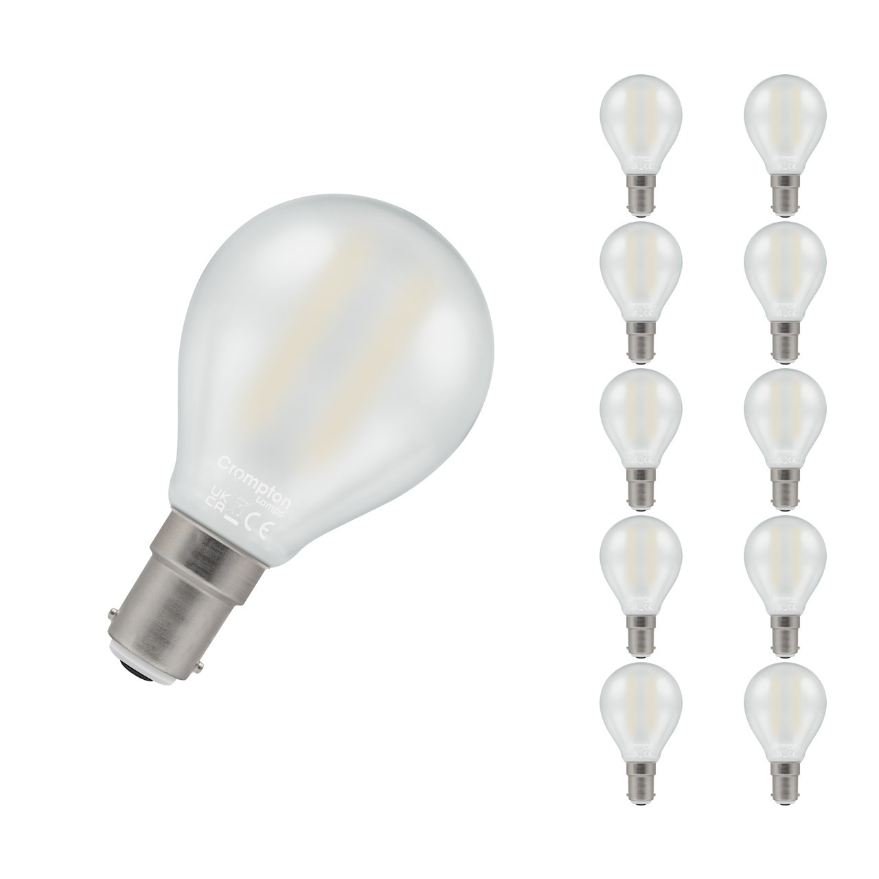 Crompton Lamps LED Golfball 2.2W B15 Filament (10 Pack) Warm White Clear (25W Eqv)