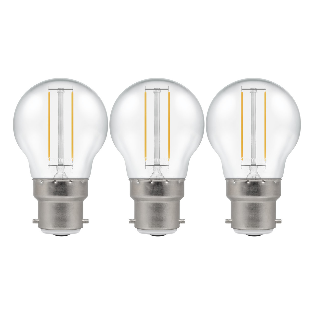 Crompton Lamps LED Golfball 2.2W B22 Filament (3 Pack) Warm White Clear (25W Eqv)