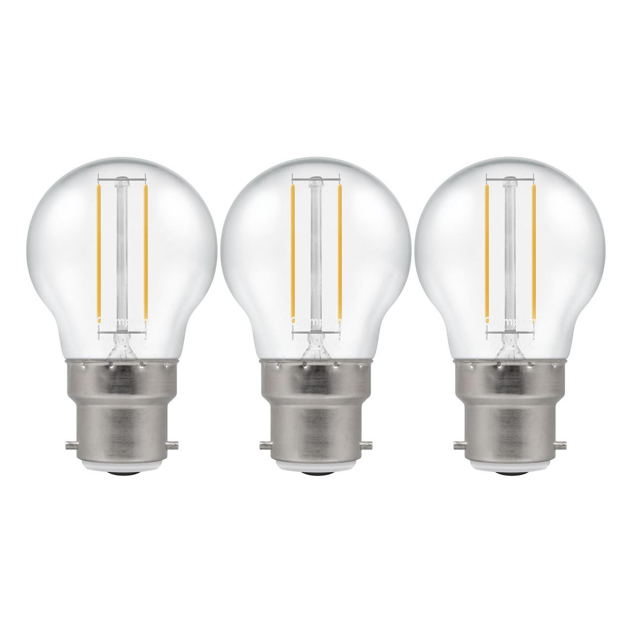 Crompton LED Golfball Light Bulbs B22 2.2W Filament Warm White 2700K Round Bayonet Clear (3 Pack)