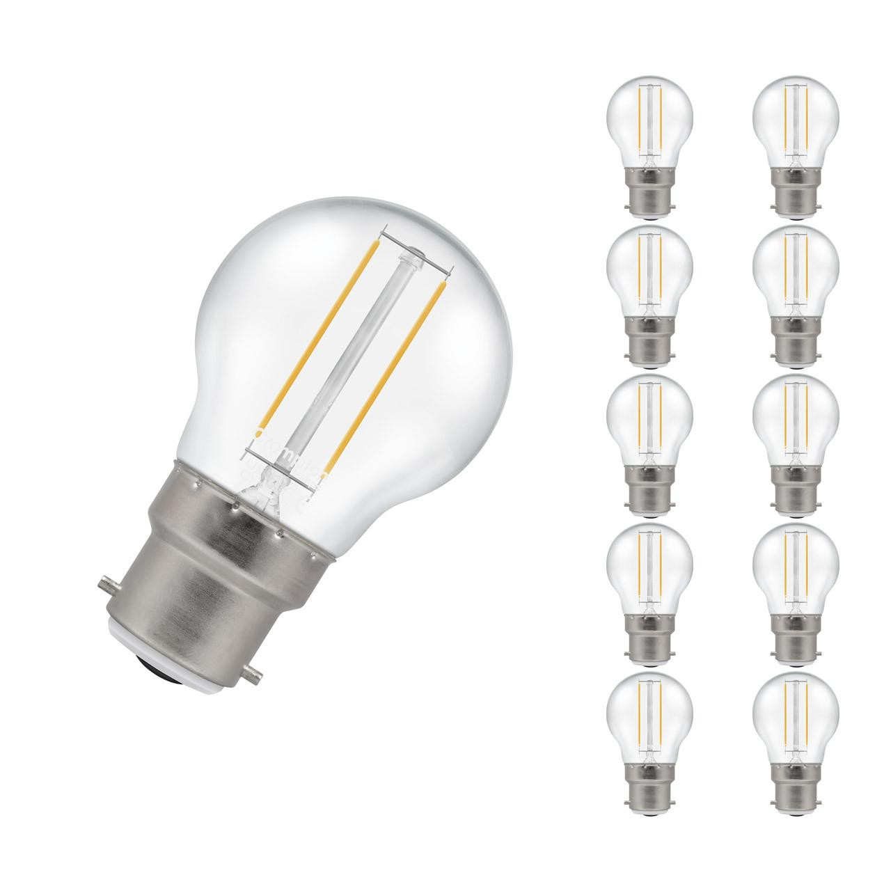 Crompton LED Golfball Light Bulbs B22 2.2W Filament Warm White 2700K Round Bayonet Clear (10 Pack)