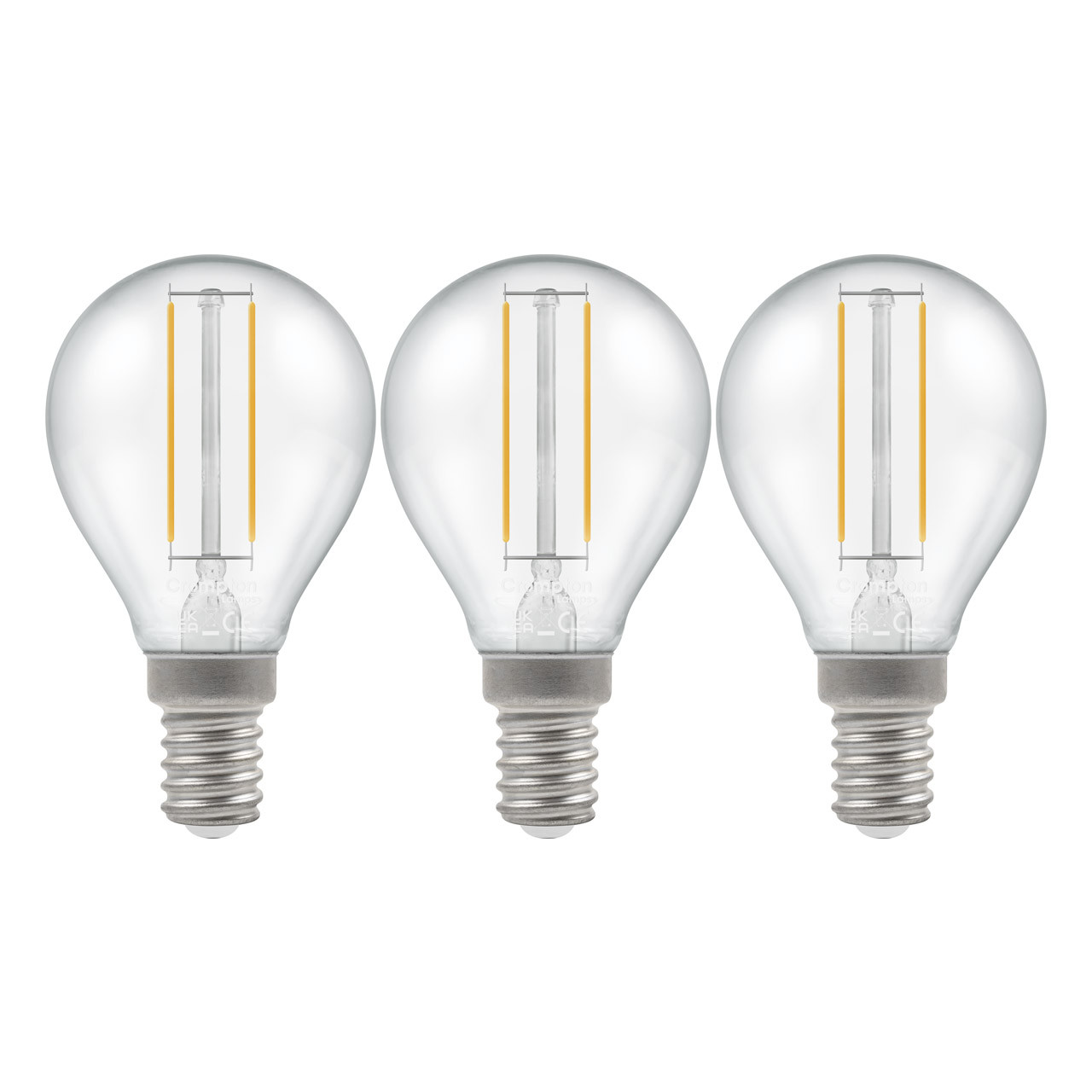 Crompton Lamps LED Golfball 2.2W E14 Filament (3 Pack) Cool White Clear (25W Eqv)