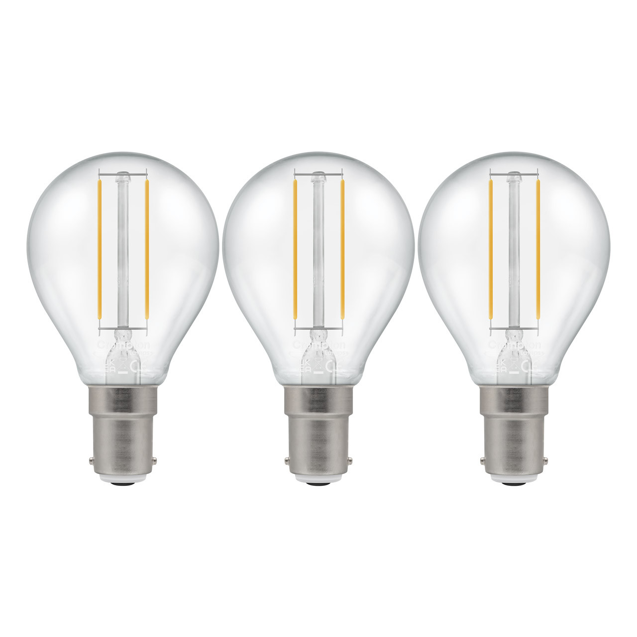 Crompton Lamps LED Golfball 2.2W B15 Filament (3 Pack) Cool White Clear (25W Eqv)