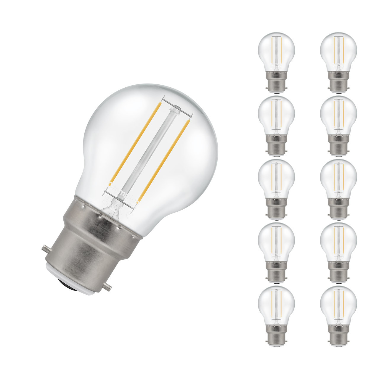 Crompton Lamps LED Golfball 2.2W B22 Filament (10 Pack) Cool White Clear (25W Eqv)