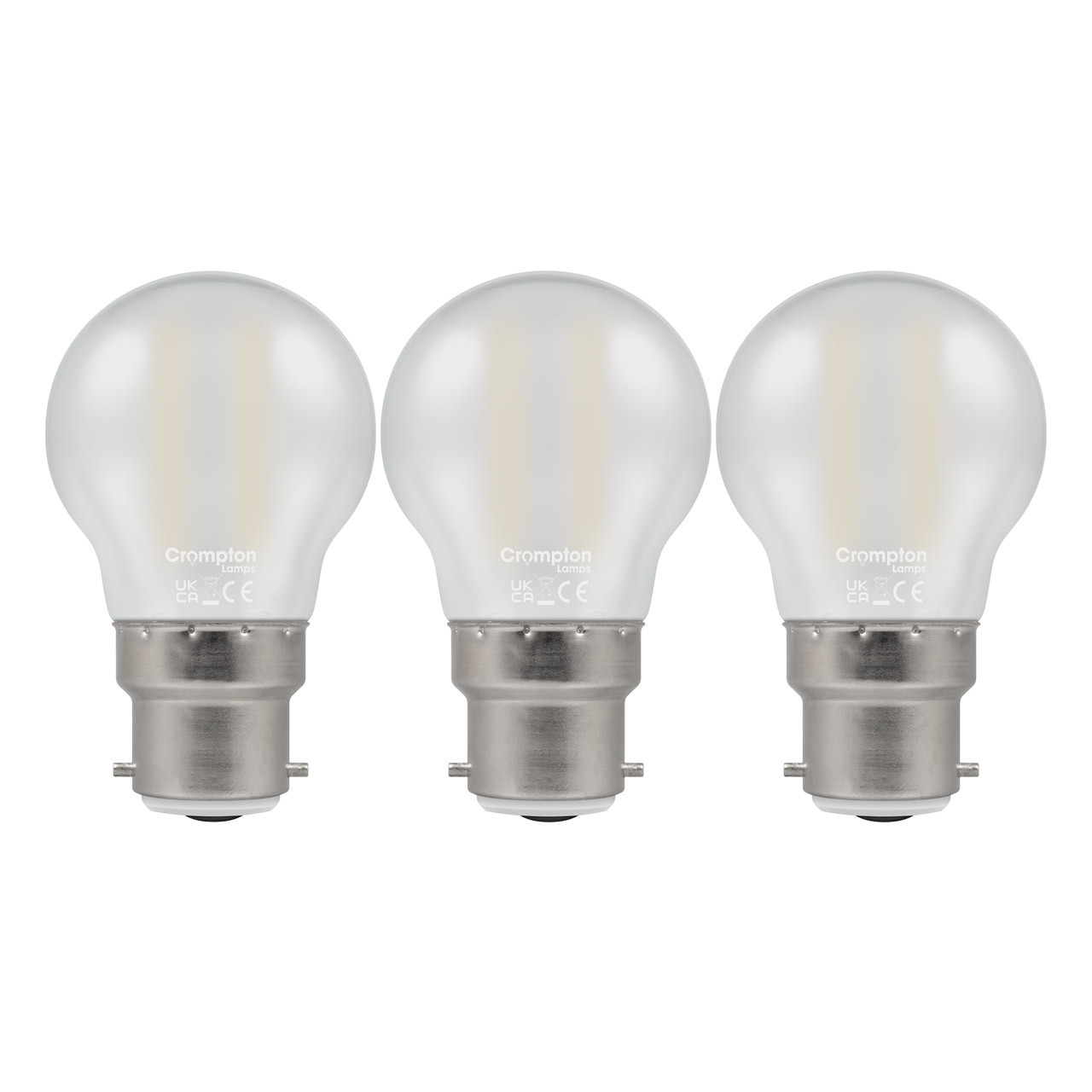 Crompton Lamps LED Golfball 2.2W B22 Dimmable Filament (3 Pack) Warm White Pearl (25W Eqv)