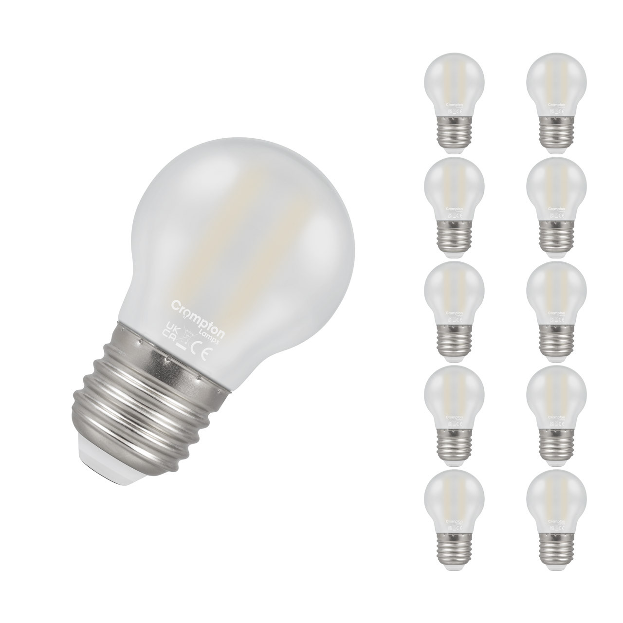 Crompton Lamps LED Golfball 2.2W E27 Filament (10 Pack) Warm White Pearl (25W Eqv)