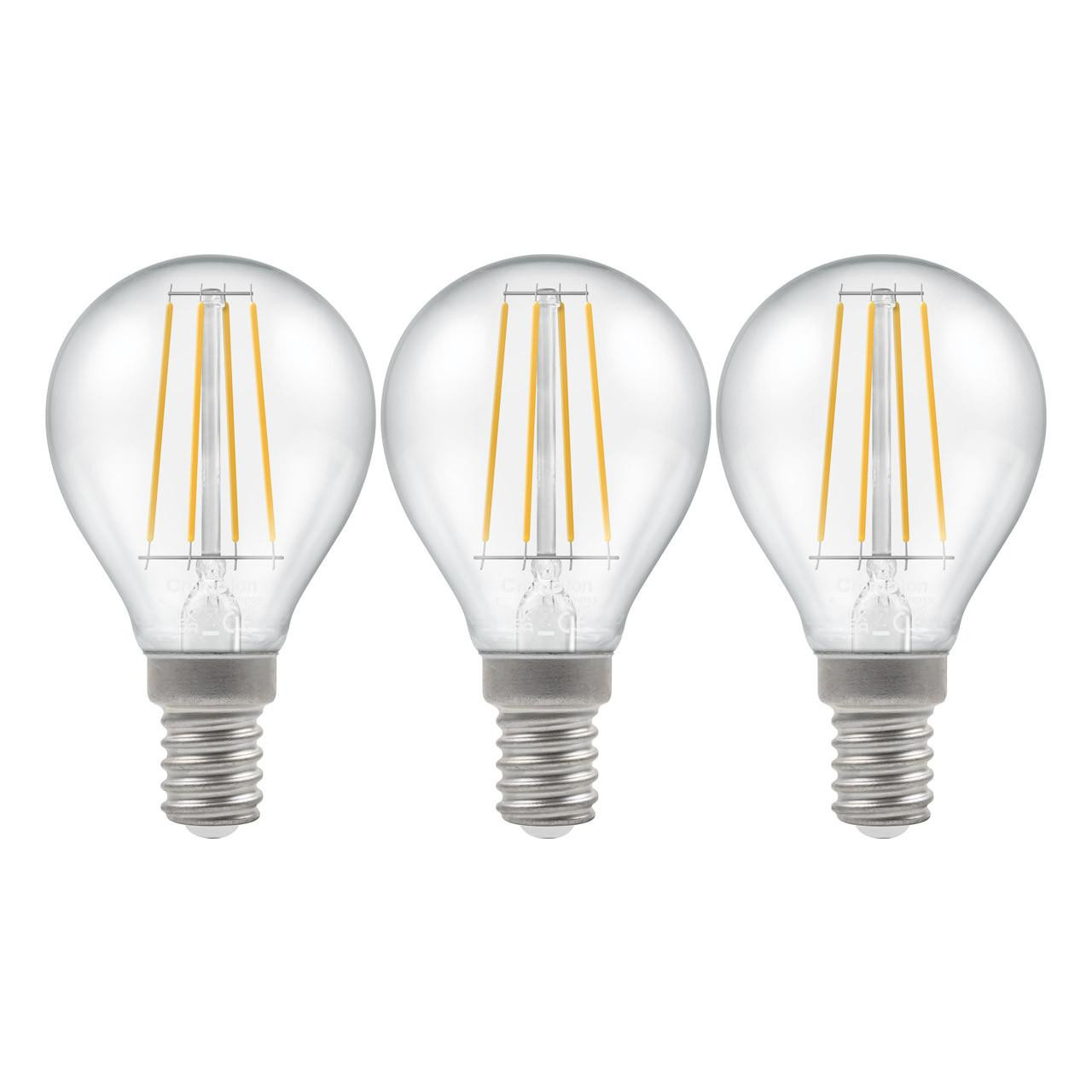 Crompton Lamps LED Golfball 4.2W E14 Filament (3 Pack) Cool White Clear (40W Eqv)