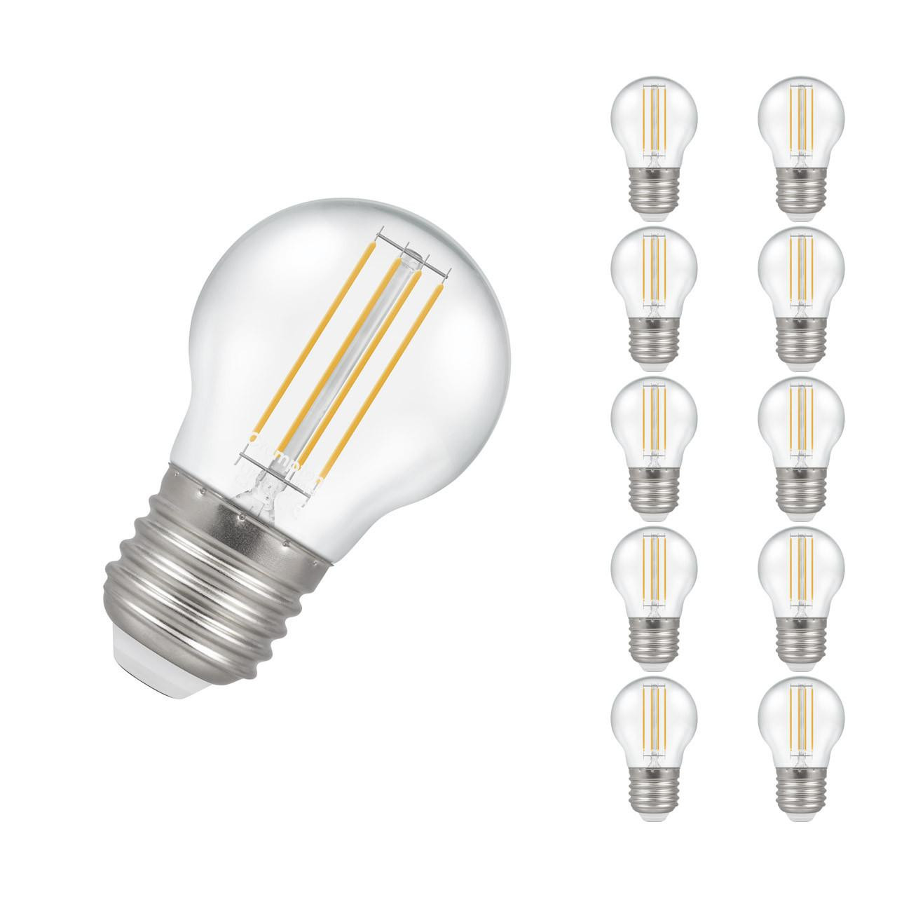 Crompton Lamps LED Golfball 4.2W E27 Filament (10 Pack) Cool White Clear (40W Eqv)