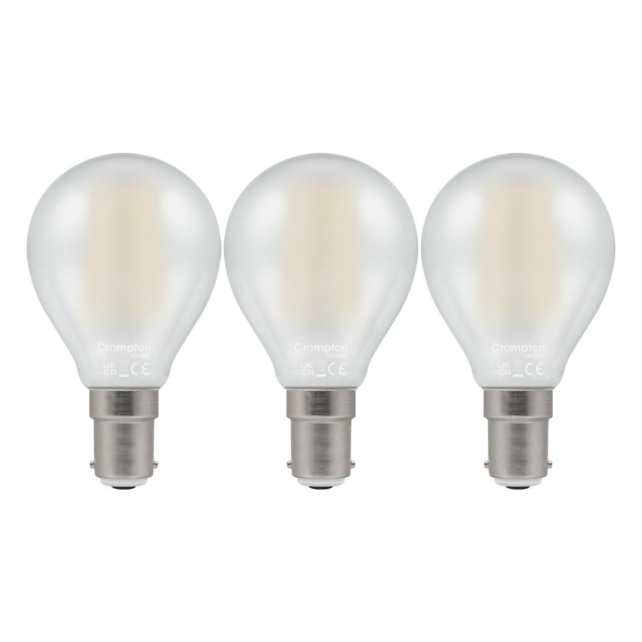 Crompton Lamps LED Golfball 4.2W B15 Filament (3 Pack) Warm White Pearl (40W Eqv)