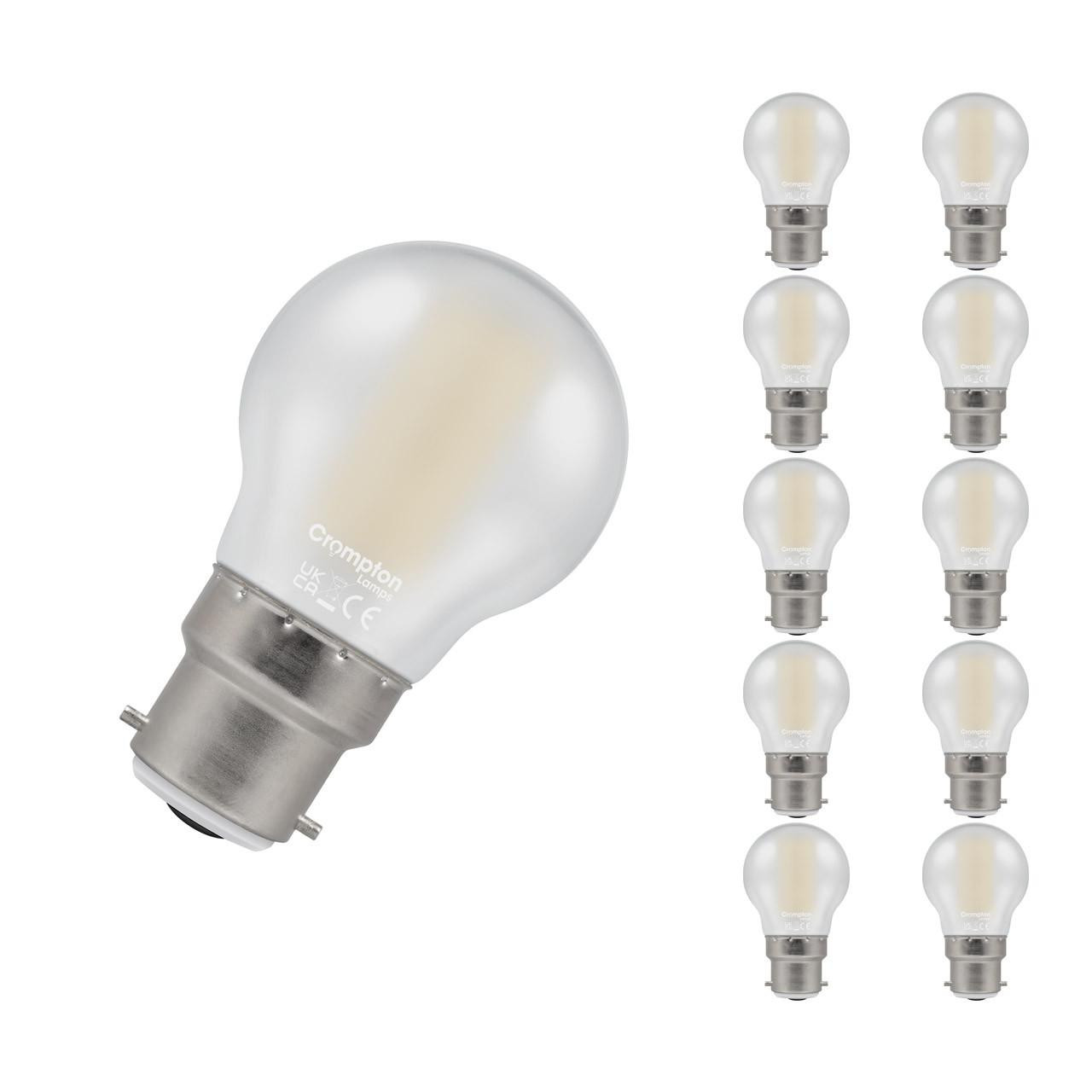 Crompton Lamps LED Golfball 4.2W B22 Filament (10 Pack) Warm White Pearl (40W Eqv)