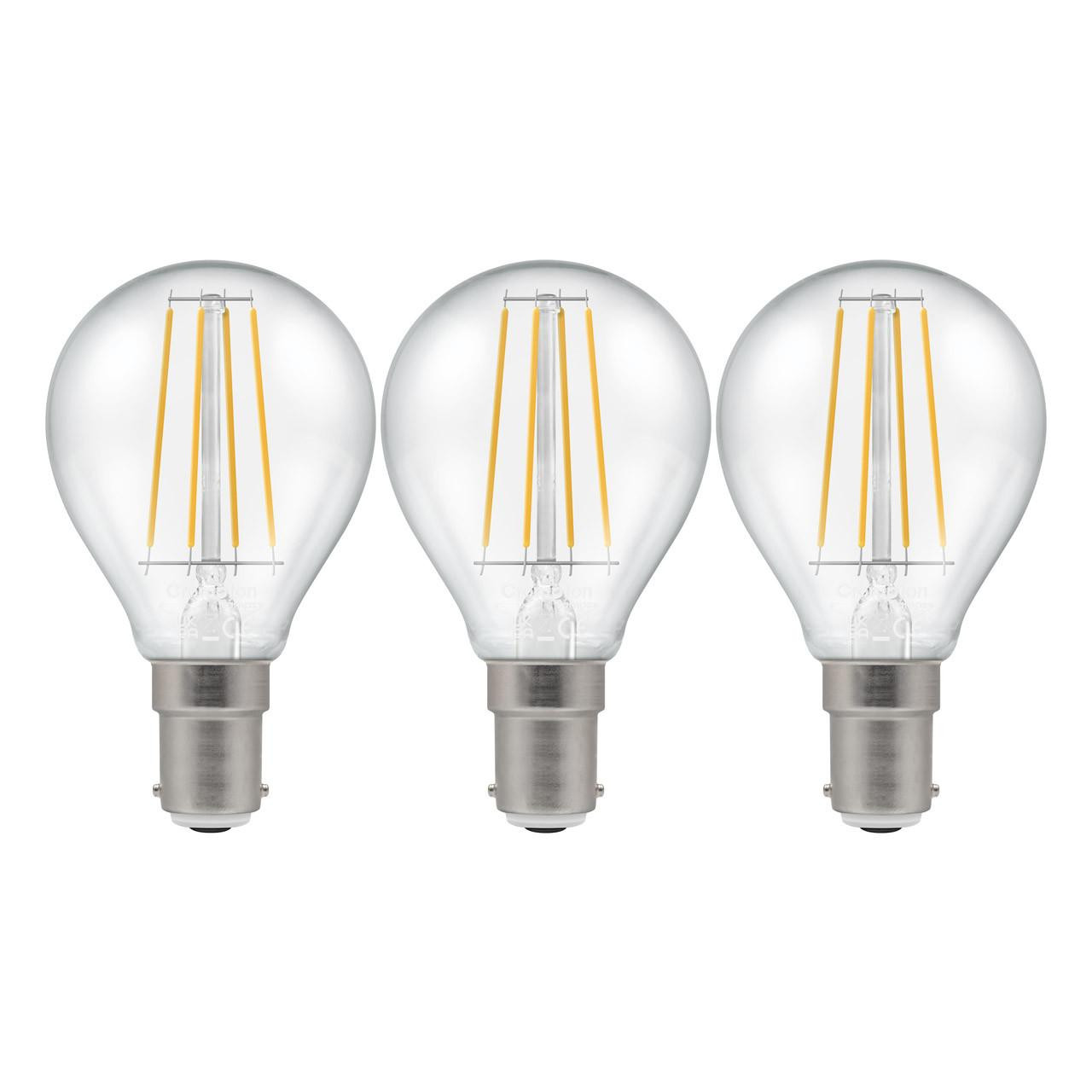 Crompton Lamps LED Golfball 6.5W B15 Filament (3 Pack) Warm White Clear (60W Eqv)