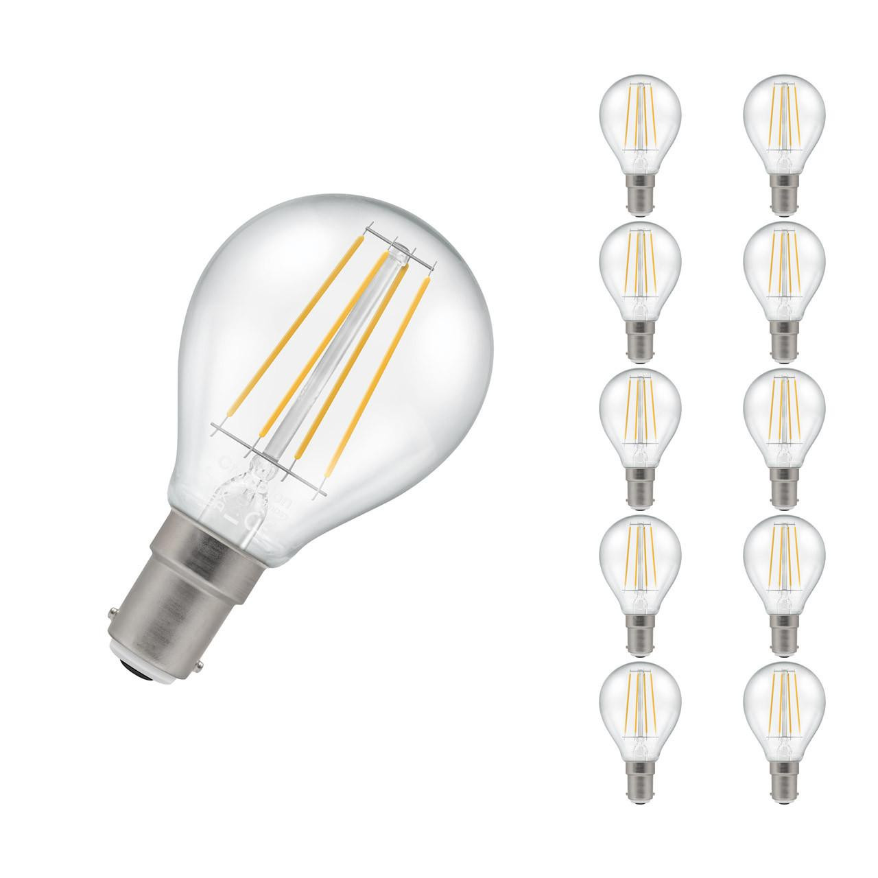 Crompton Lamps LED Golfball 6.5W B15 Filament (10 Pack) Warm White Clear (60W Eqv)