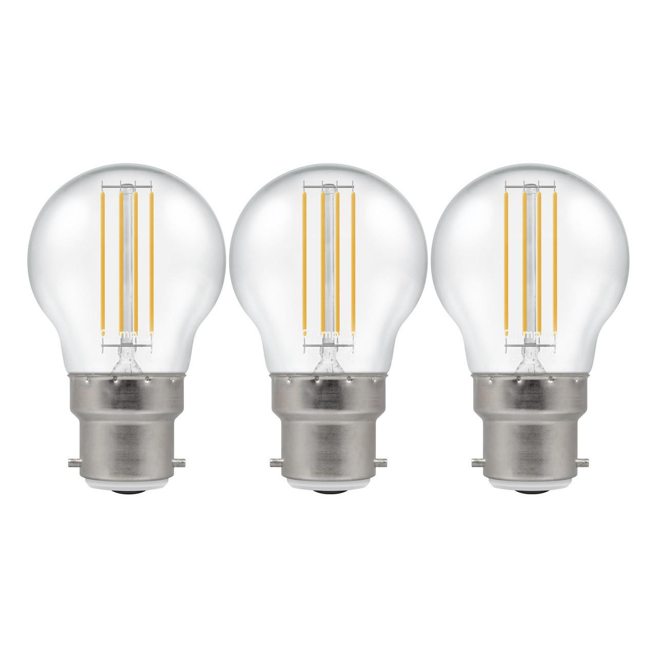 Crompton Lamps LED Golfball 6.5W B22 Dimmable Filament (3 Pack) Warm White Clear (60W Eqv)
