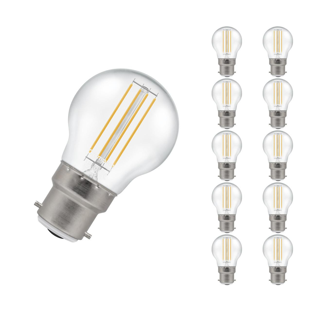 Crompton Lamps LED Golfball 6.5W B22 Dimmable Filament (10 Pack) Cool White Clear (60W Eqv)