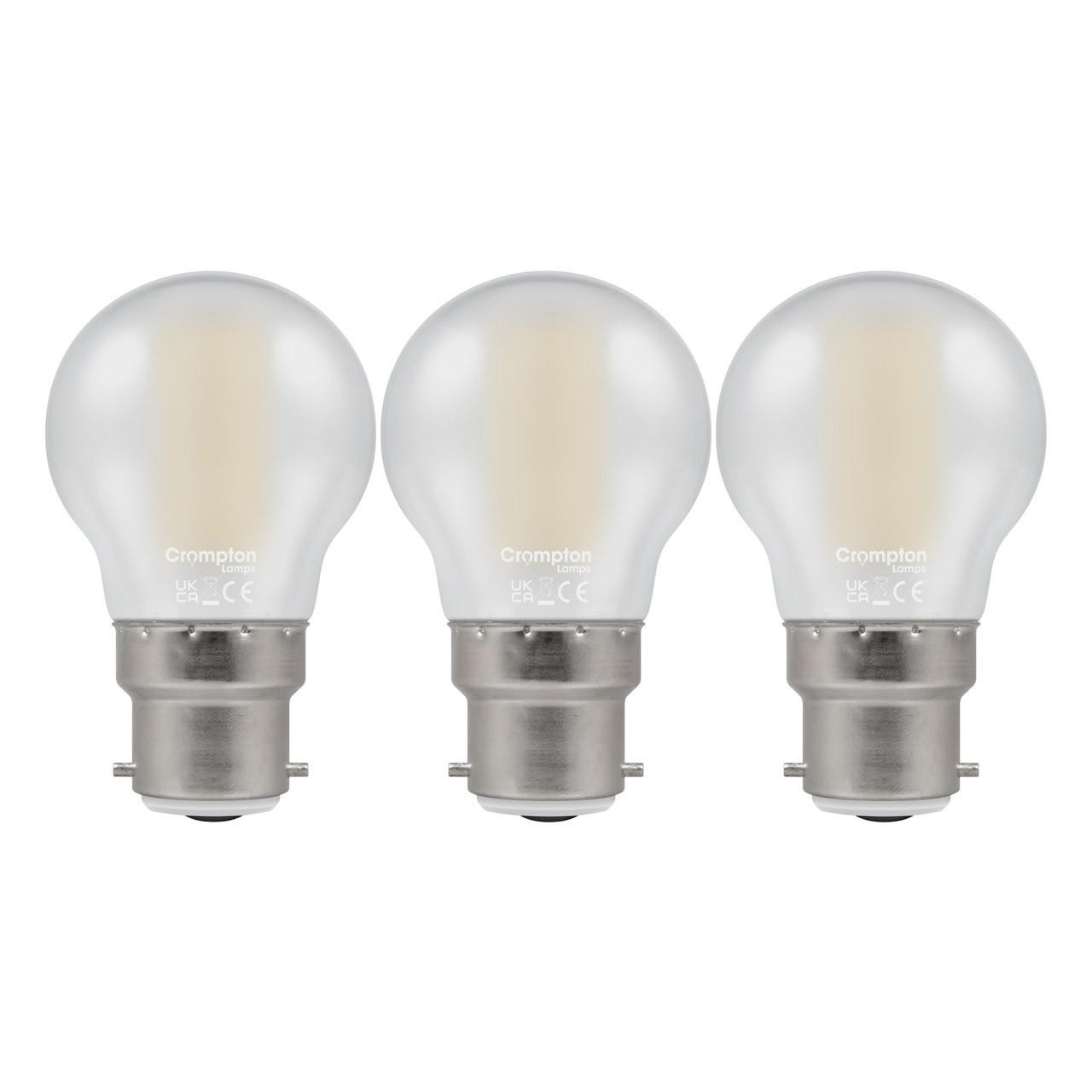 Crompton Lamps LED Golfball 6.5W B22 Filament (3 Pack) Warm White Pearl (60W Eqv)