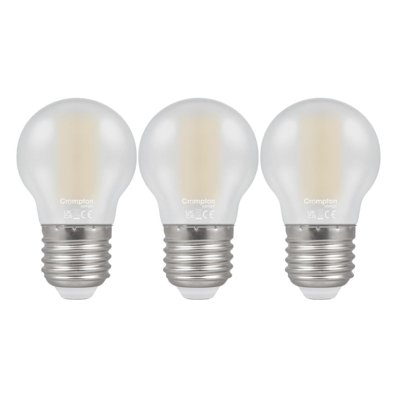 Crompton Lamps LED Golfball 6.5W E27 Filament (3 Pack) Warm White Pearl (60W Eqv)
