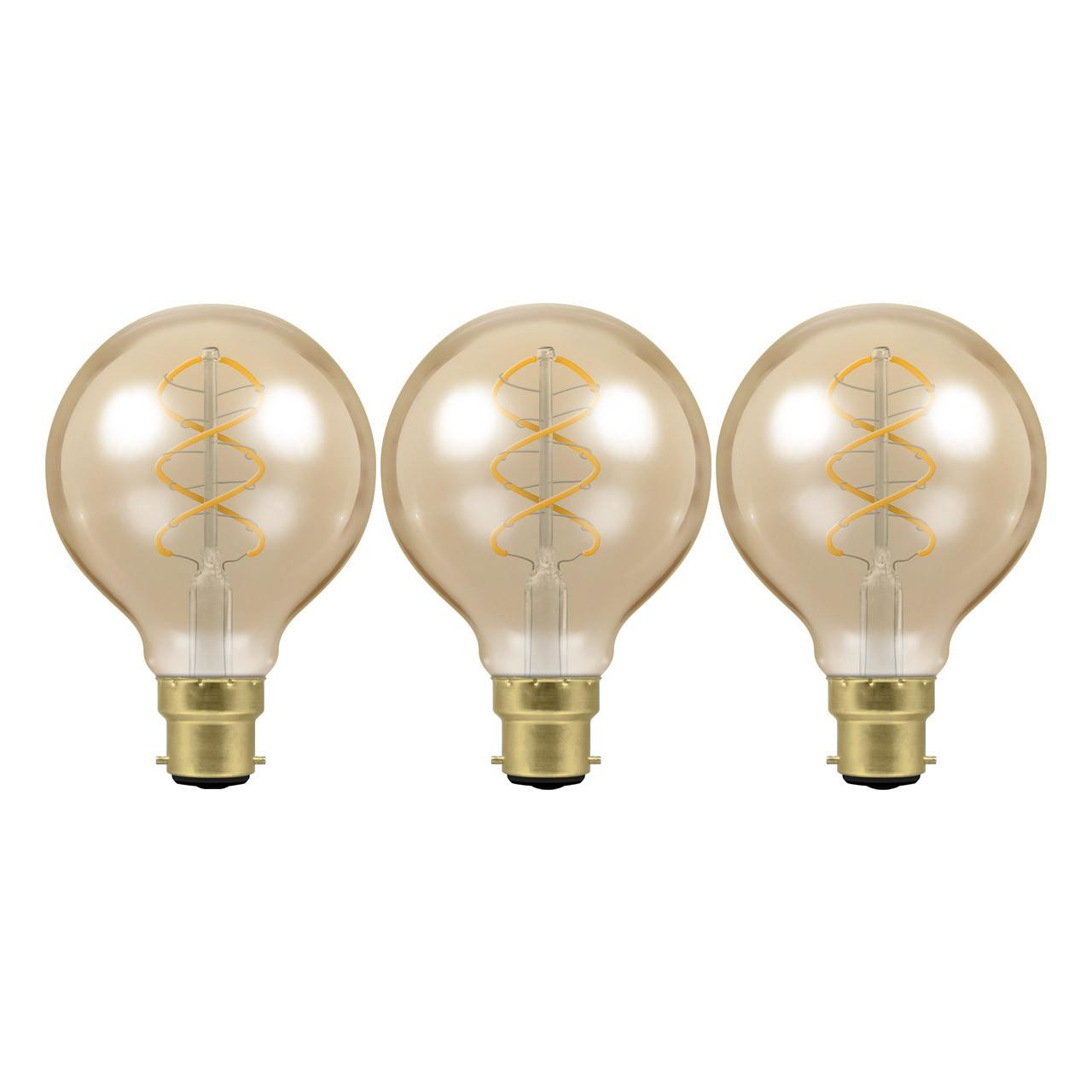 Crompton LED G80 Globe 4.9W B22 Dim Spiral Filament (3 Pack) Extra Warm White Antique Bronze