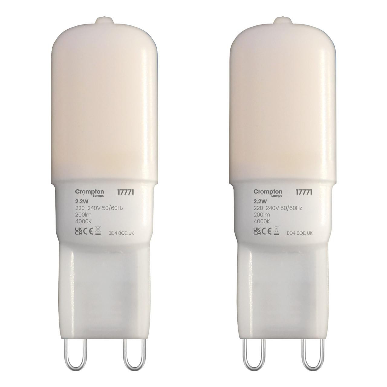 Crompton Lamps LED G9 Capsule 2.2W (2 Pack) Cool White Opal