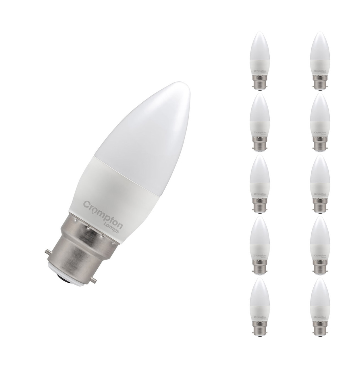 Crompton Lamps LED Candle 2.2W B22 (10 Pack) Cool White Opal (25W Eqv)