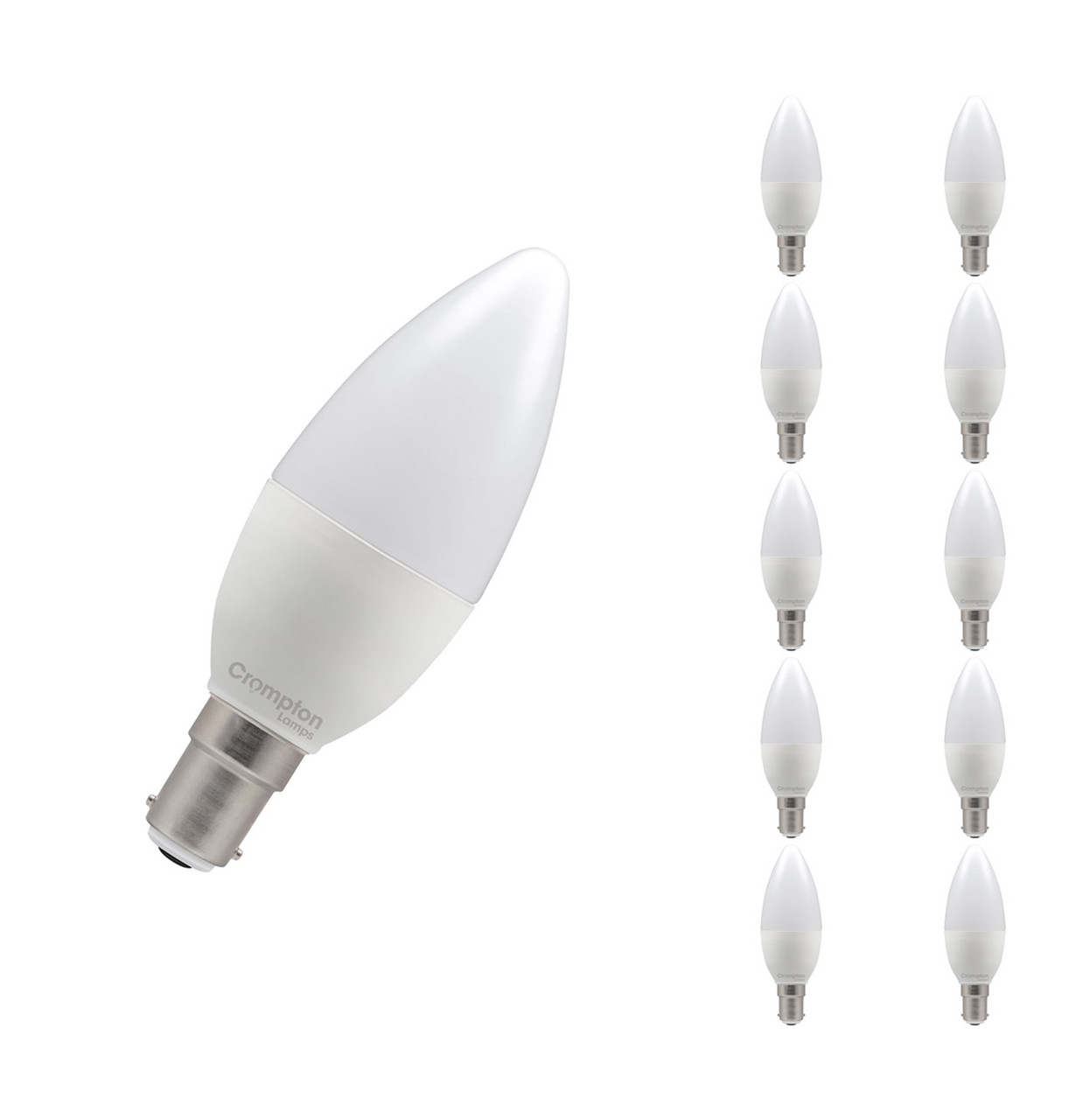 Crompton Lamps LED Candle 6.5W B15 (10 Pack) Warm White Opal (60W Eqv)
