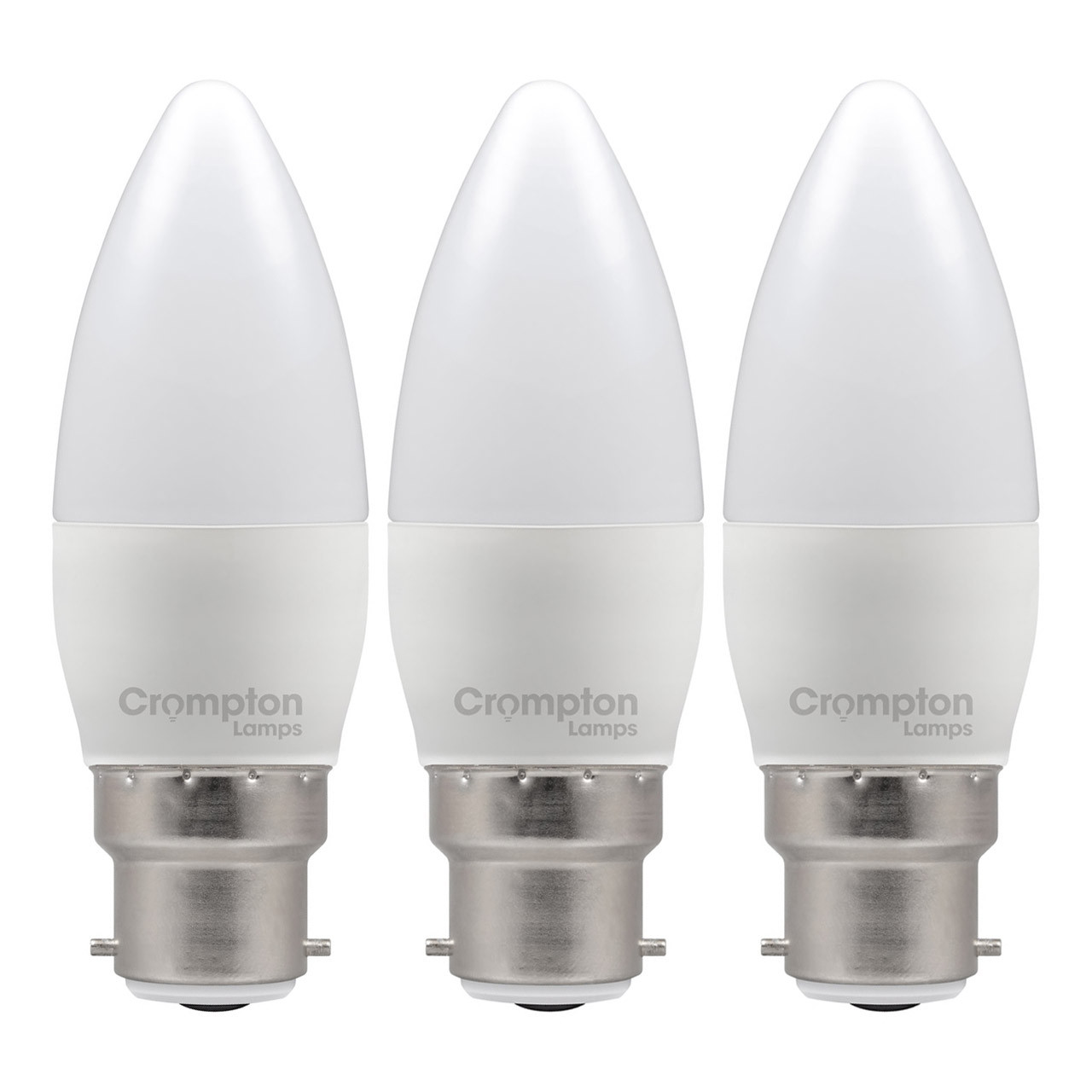 Crompton Lamps LED Candle 6.5W B22 Dimmable (3 Pack) Warm White Opal (60W Eqv)