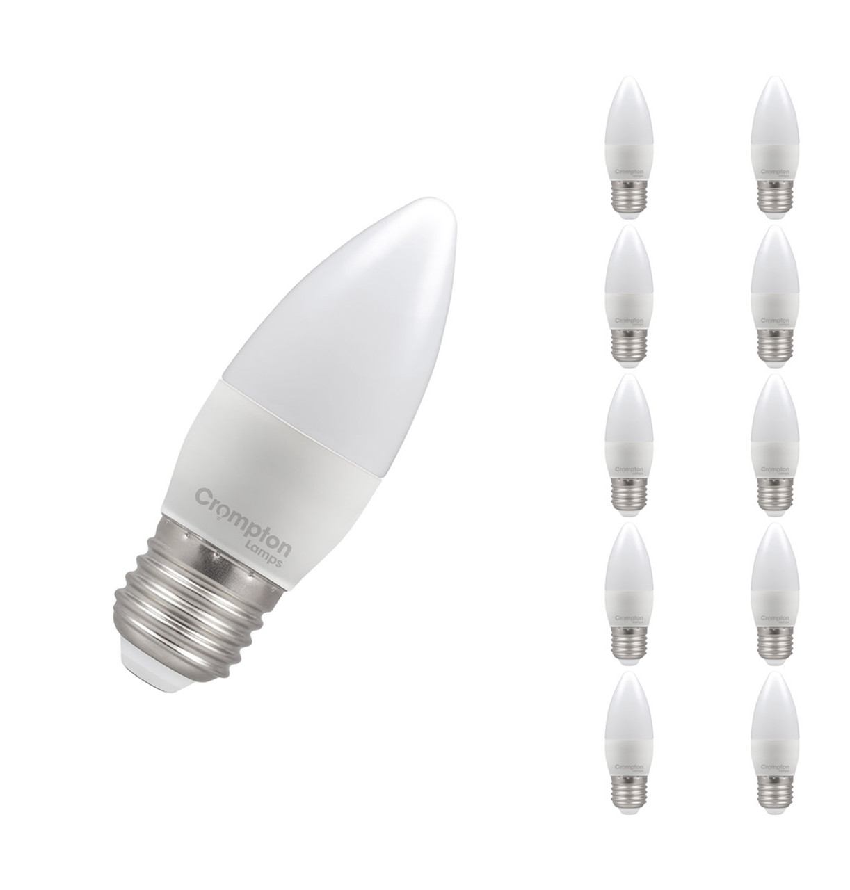 Crompton Lamps LED Candle 6.5W E27 (10 Pack) Cool White Opal (60W Eqv)
