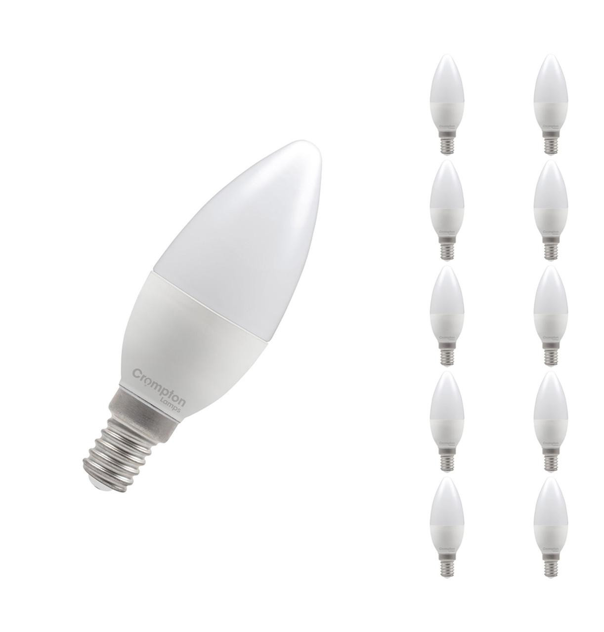 Crompton Lamps LED Candle 6.5W E14 Dimmable (10 Pack) Daylight Opal (60W Eqv)