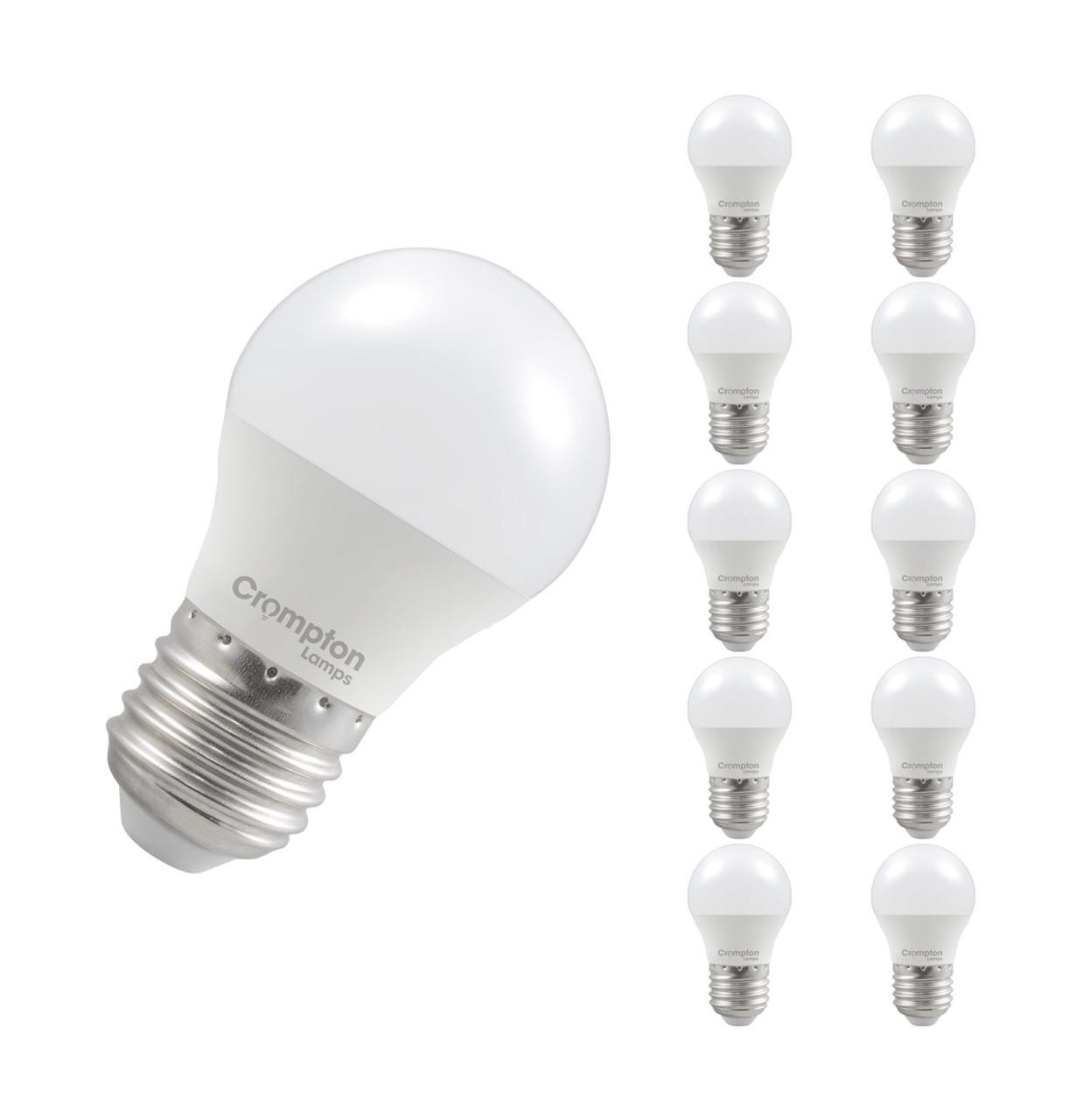 Crompton Lamps LED Golfball 2.2W E27 (10 Pack) Cool White Opal (25W Eqv)