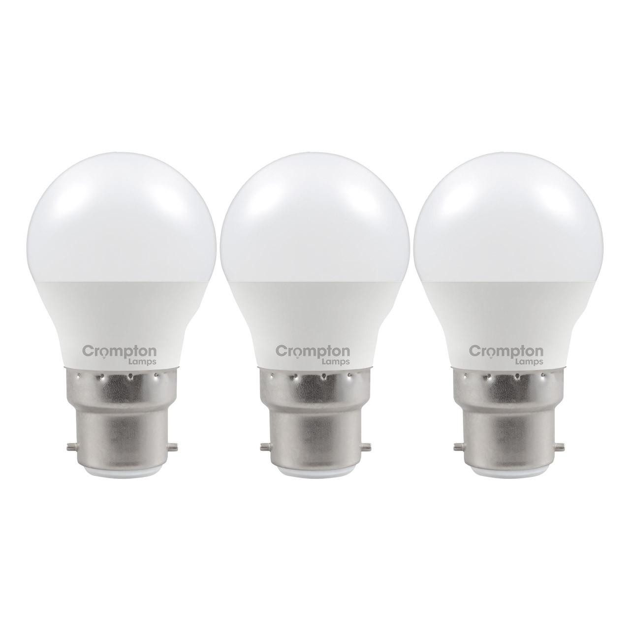 Crompton Lamps LED Golfball 5.9W B22 Dimmable (3 Pack) Warm White Opal (60W Eqv)