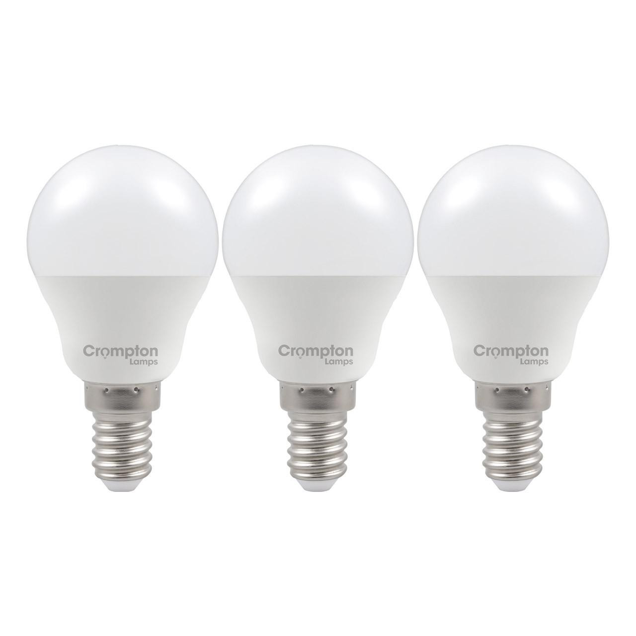 Crompton Lamps LED Golfball 6.5W E14 Dimmable (3 Pack) Daylight Opal (60W Eqv)