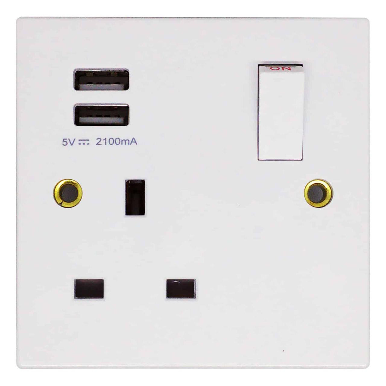 Opus 1-Gang 13 Amp Socket 2x USB White Switched
